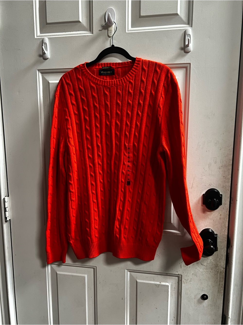 Piombo women’s Bright Orange Cable-Knit Crew Neck Sweater - Sz XL